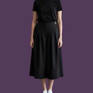 VTG SILVERCORD 1970s Black High Waist Wide Barrel Leg Midi Cullottes